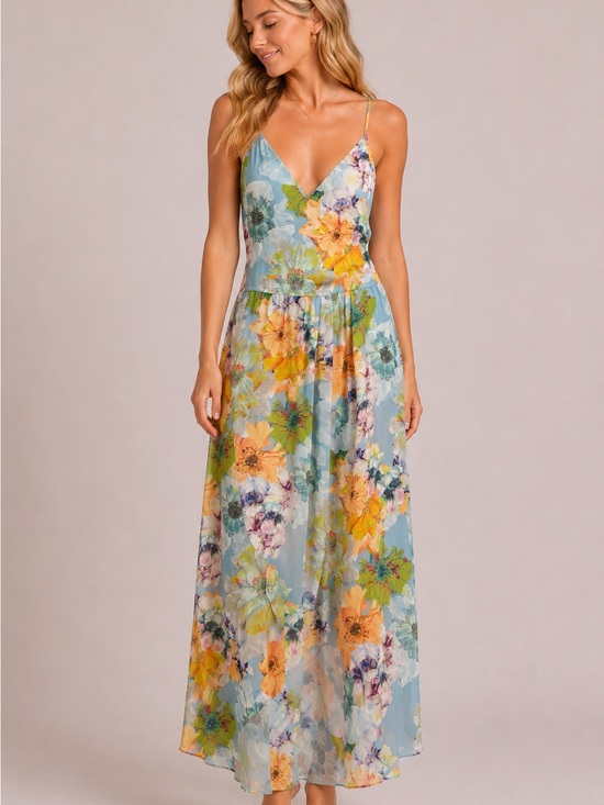 Amanda Uprichard Dresses & Skirts - Amanda Uprichard Floral Chiffon Maxi Dress Pastel Blue Racerback 25775
